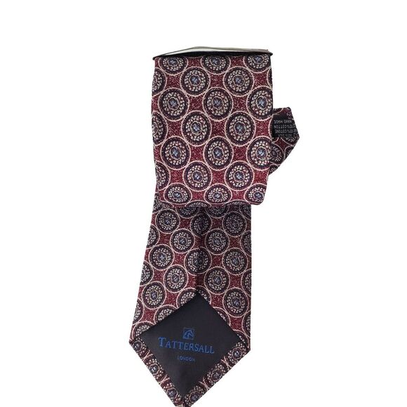 NWT Tattersall London Burgundy Red Geometric Design Silk Necktie - Picture 2 of 7